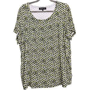 Jones New York GUC Black Lime Green Pattern T-Shirt Womens Plus Size 3X